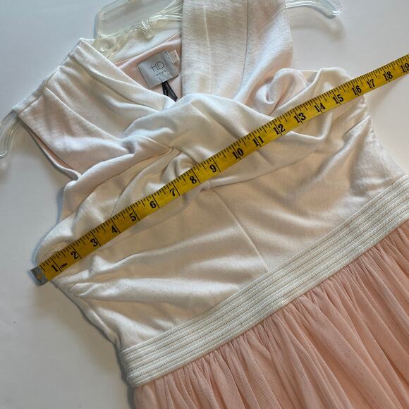 HD in Paris Darla Dress Womens Medium Blush Pink Tulle Cream Criss Cross Party - Picture 7 of 8